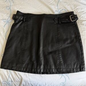 Free People Black leather Mini Skirt with Buckle Detail